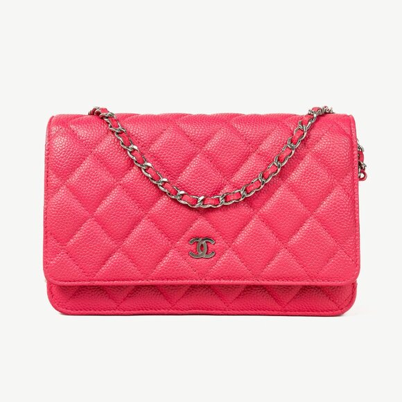 Chanel Silver Strap Pink Magenta Caviar Wallet-on-Chain - Picture 1 of 14